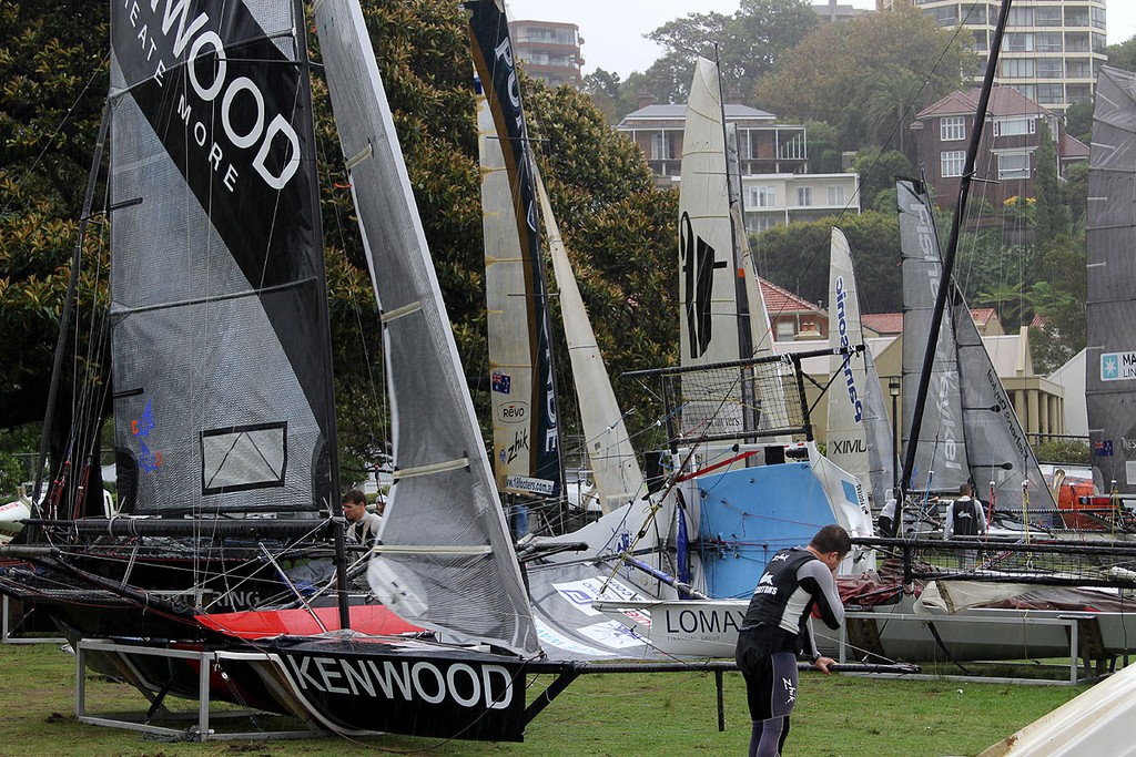 No action in the rigging area - JJ Giltinan 18ft Skiff Championship 2013, Race 6 © Frank Quealey /Australian 18 Footers League http://www.18footers.com.au